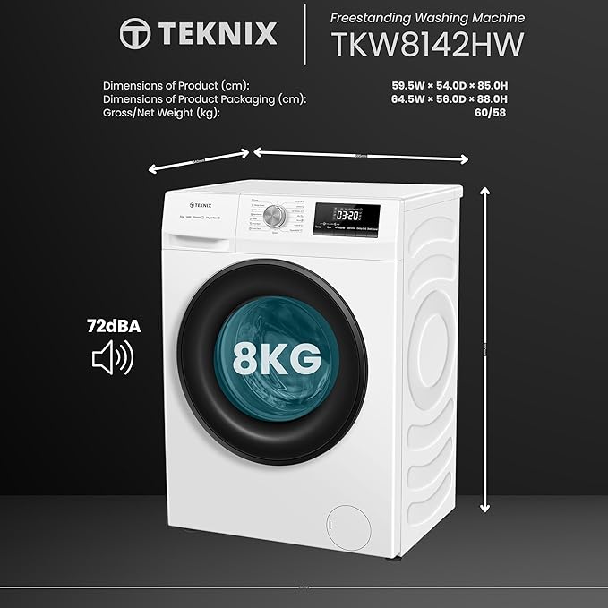 Teknix TK2W814HW - White 8KG Washing Machine - 1400 RPM - A energy - Display
