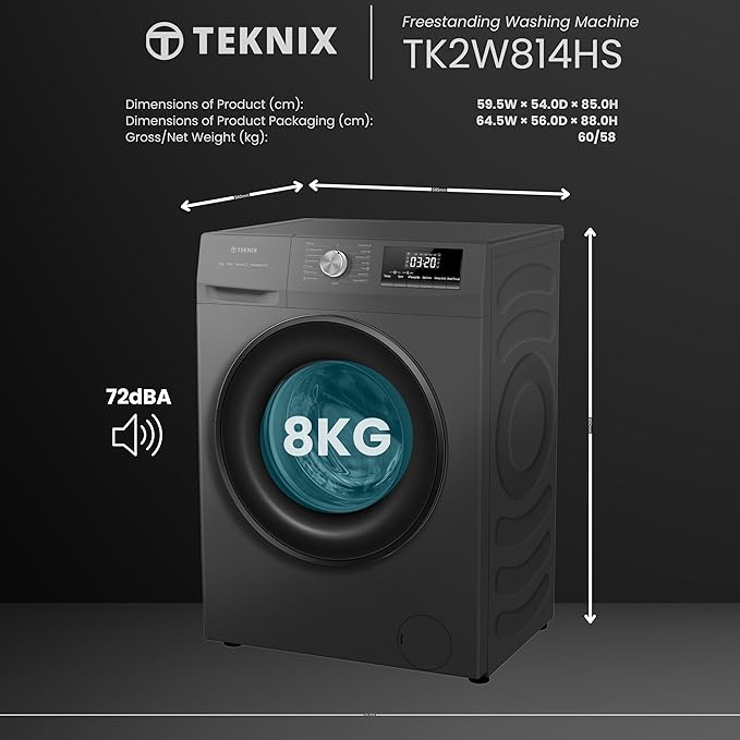 Teknix TK2W814HS - Titanium 8KG Washing Machine - 1400 RPM - A energy