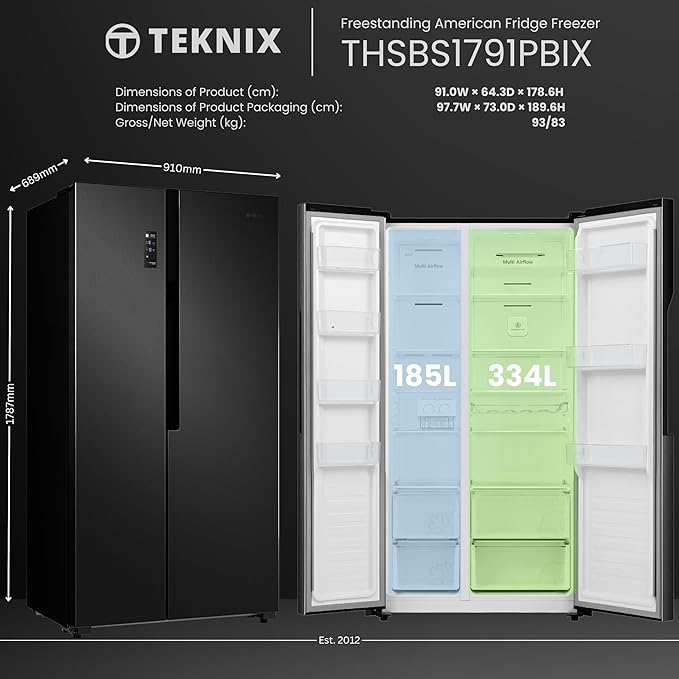 Teknix THSBS1791PBIX - Black American Frost Free Fridge Freezer - E energy