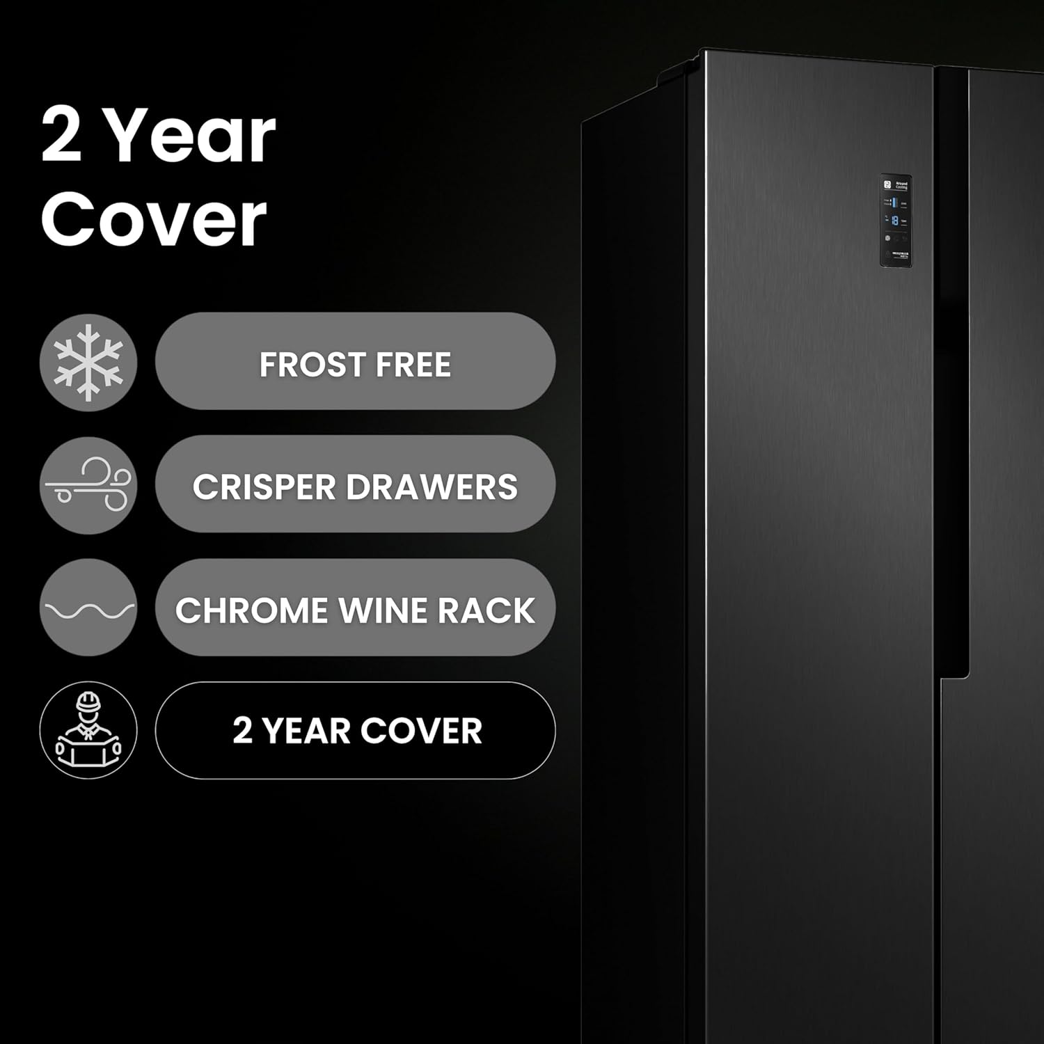 Teknix THSBS1791PBIX - Black American Frost Free Fridge Freezer