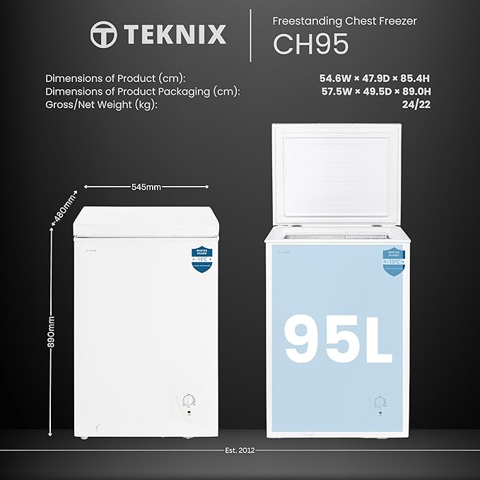 Teknix CH95 - White 95L Chest Freezer - Garage Safe - 4 Star, E