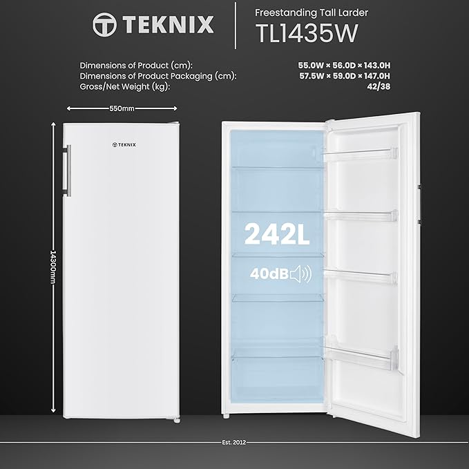 Teknix TL1435W - White Larder Fridge - F energy