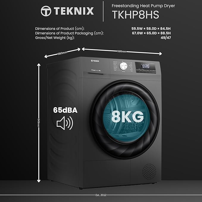 Teknix TKHP8HS - Titanium 8KG Heat Pump Tumble Dryer - E Energy - Display