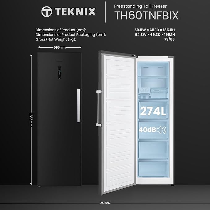 fam Teknix TH60TNFBIX - Black Steel 274L Tall Freezer - Garage Safe