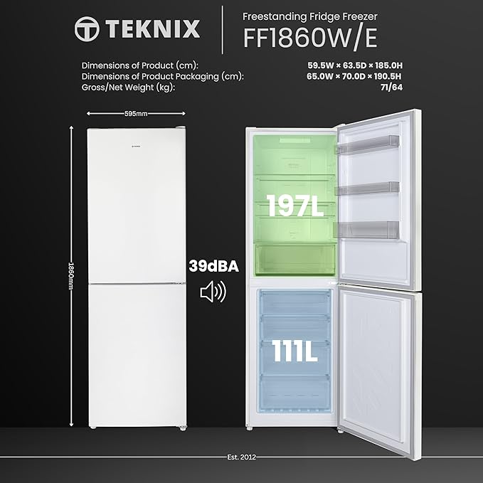 ff Teknix FF1860W/E - White Freestanding 50/50 Frost Free Fridge