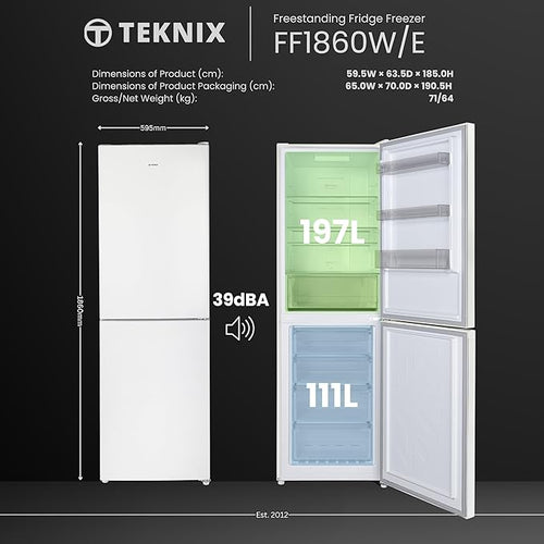 Teknix FF1860W/E - White Freestanding 50/50 Frost Free Fridge Freezer - E energy