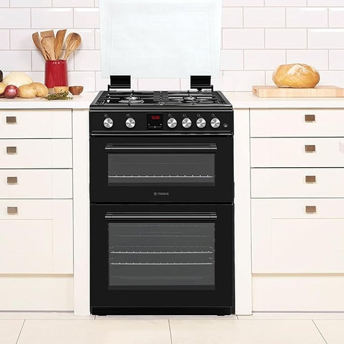 Teknix TKGD60B - Black Double Oven Gas Cooker - 60cm - Energy Rating A