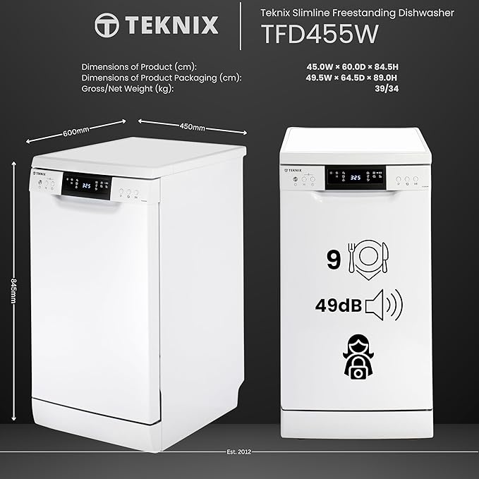 Teknix TFD455W - White Freestanding Dishwasher - E energy