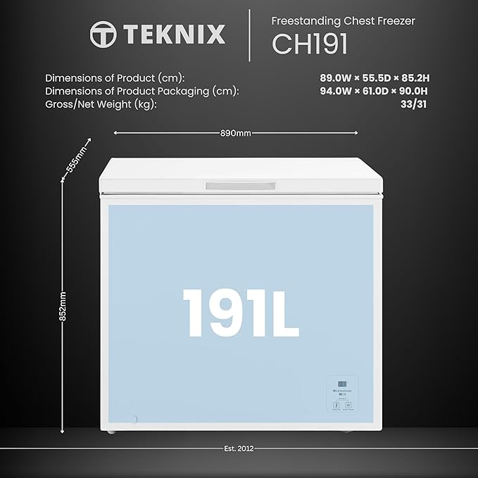 Teknix CH191 191 litre Chest Freezer - Garage Safe - E Rated