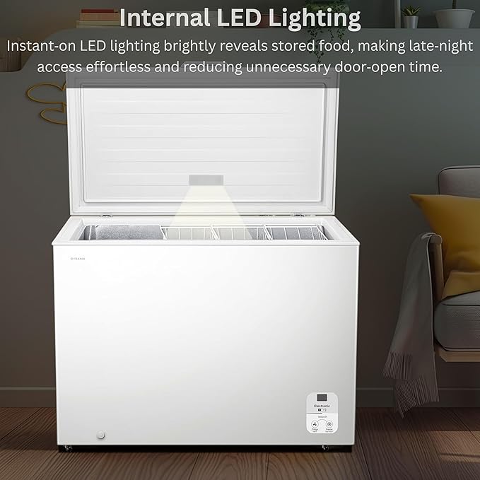 Teknix CH297 - White 300L Chest Freezer - Garage Safe - Digital Temperature Control - E Energy Rating