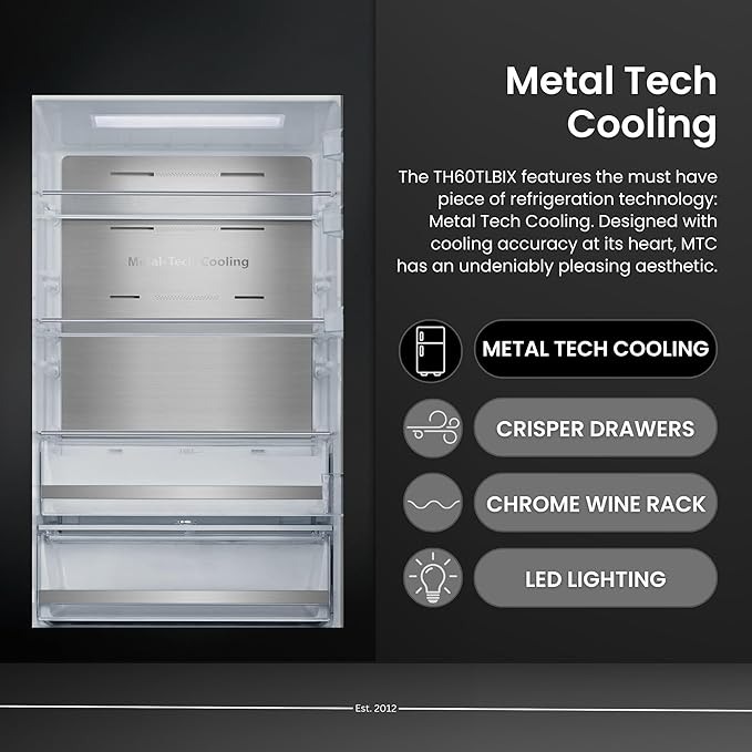 Teknix TH60TLBIX - Black Steel Finish 370L Larder Fridge - 185.5cm x 65.1cm x 59.5cm - D Energy Rating