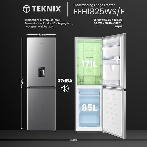 Teknix FFH1825WS/E - Silver Fridge Freezer - 256L Total Capacity - E Energy Rating