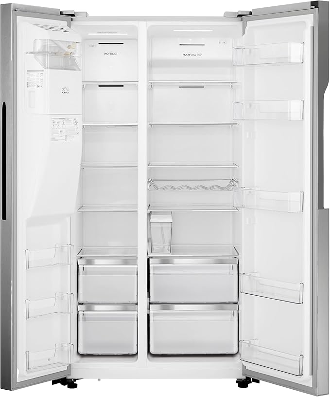 Teknix THSBS1791PLUX Stainless Steel 2 Door Side by Side Fridge Freezer - E rated Plumbed ice+water