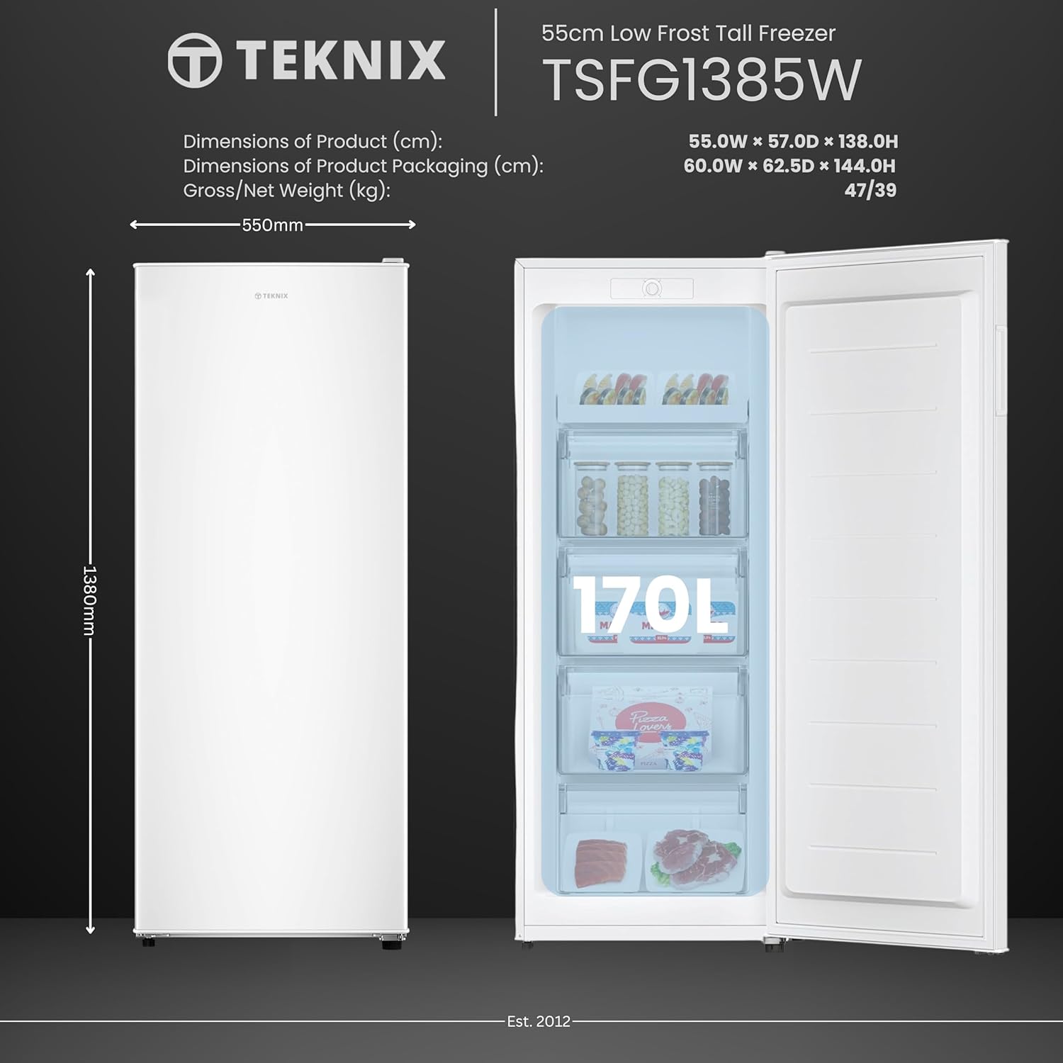 Teknix TSFG1385W - White 161L Freezer - Garage Safe - Smart Frost