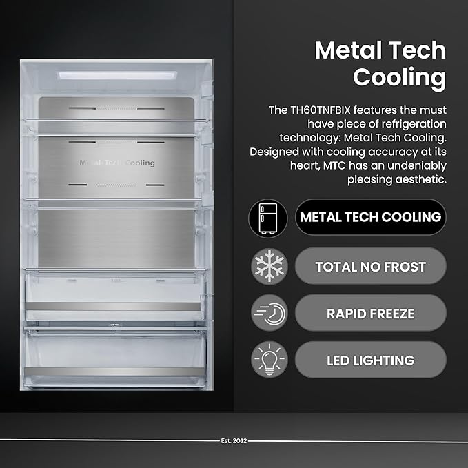 Teknix TH60TNFBIX - Black Steel 274L Tall Freezer - Garage Safe - Frost Free - E Energy Rating