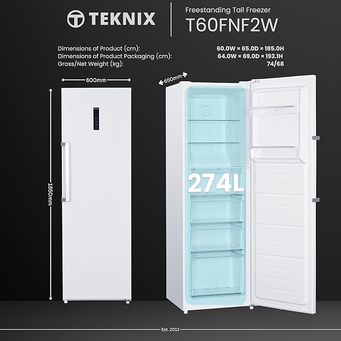 Teknix T60FNF2W - White Freestanding Frost Free Freezer - Garage