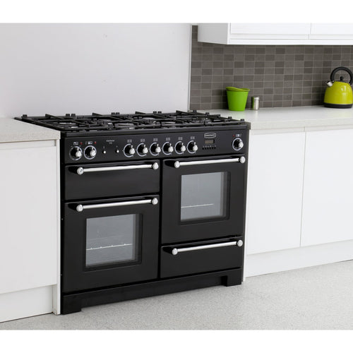 Rangemaster Kitchener KCH110DFFBL/C - Black/Chrome Dual Fuel Range Cooker - 110cm - A Rated