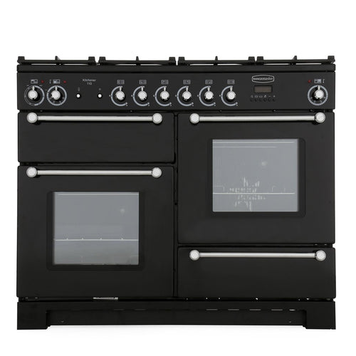 Rangemaster Kitchener KCH110DFFBL/C - Black/Chrome Dual Fuel Range Cooker - 110cm - A Rated