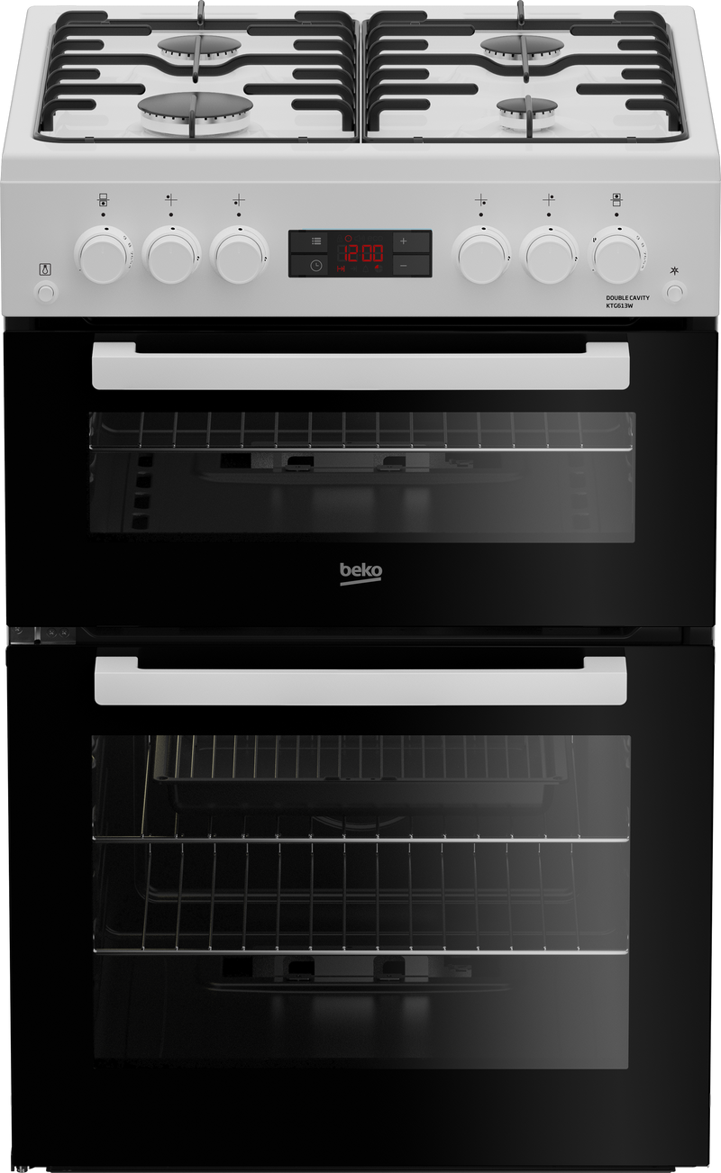Beko KTG613 - White 60cm Gas Cooker - Twin Cavity - A+ Energy