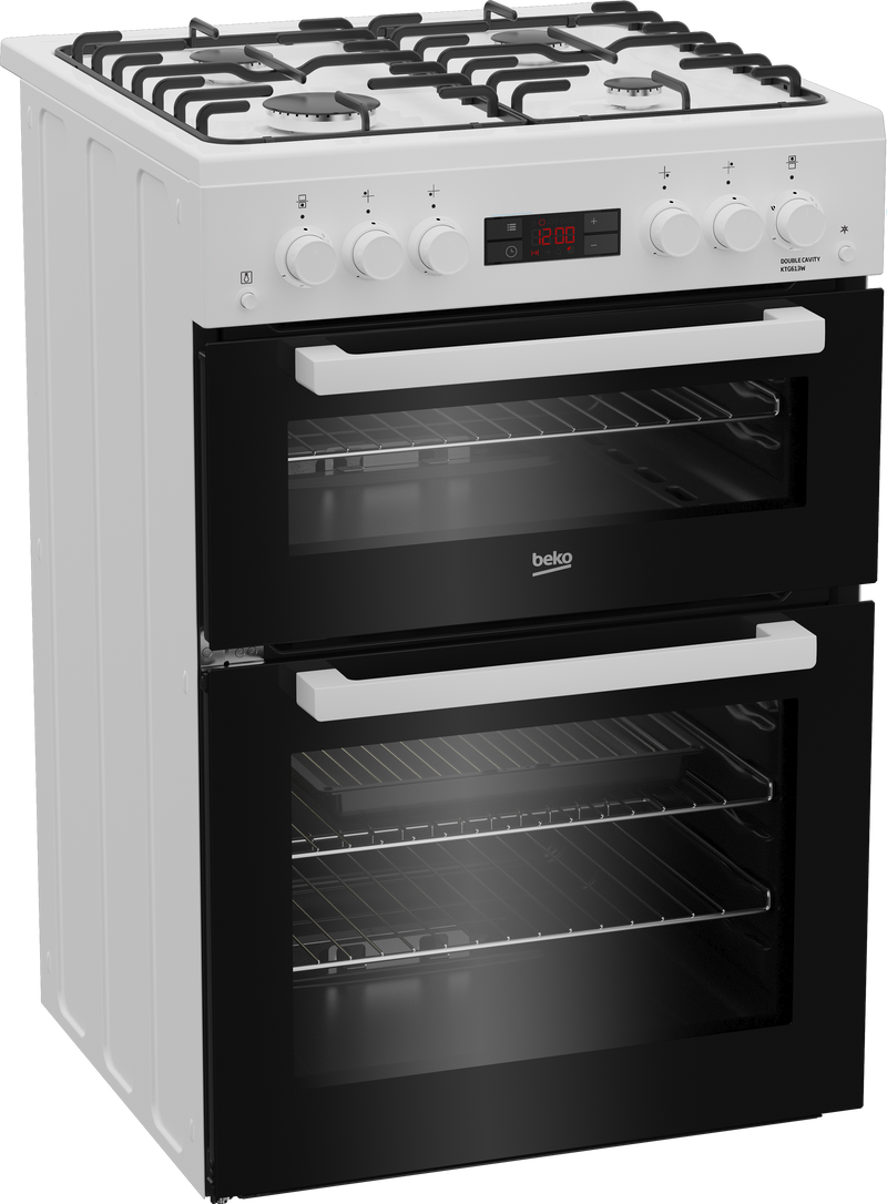 Beko KTG613 - White 60cm Gas Cooker - Twin Cavity - A+ Energy