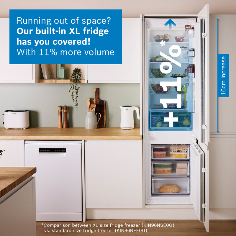 Bosch Series 2 KIN96NSE0G - White 290L Integrated 60/40 Split Fridge Freezer - Sliding Door - E Energy