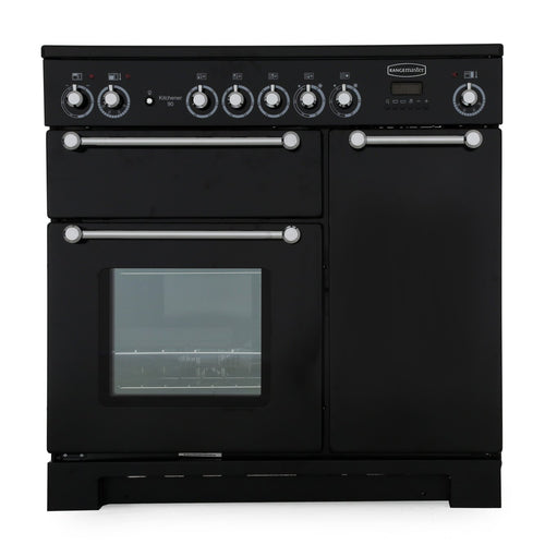 Rangemaster Kitchener KCH90ECBL/C - Black/Chrome Range Cooker - 90cm Ceramic - A Rated