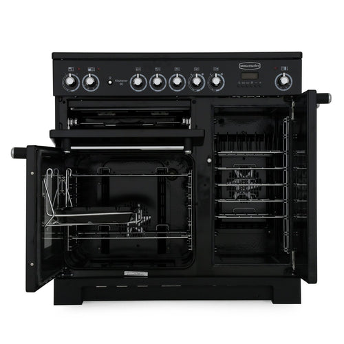 Rangemaster Kitchener KCH90ECBL/C - Black/Chrome Range Cooker - 90cm Ceramic - A Rated
