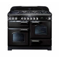 Rangemaster Classic Deluxe CDL110DFFBL/C - Black/Chrome Dual Fuel Range Cooker - 146L - A Energy Rated