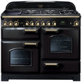 Rangemaster Classic Deluxe CDL110DFFBL/B - Black/Brass 110cm Range Cooker - Dual Fuel - A Rated