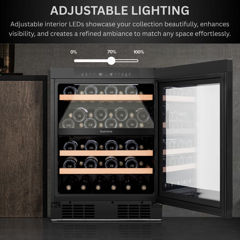 Teknix BITH2WCD60B - Black 60cm Wine Cooler - 46 Bottle Capacity - F Energy