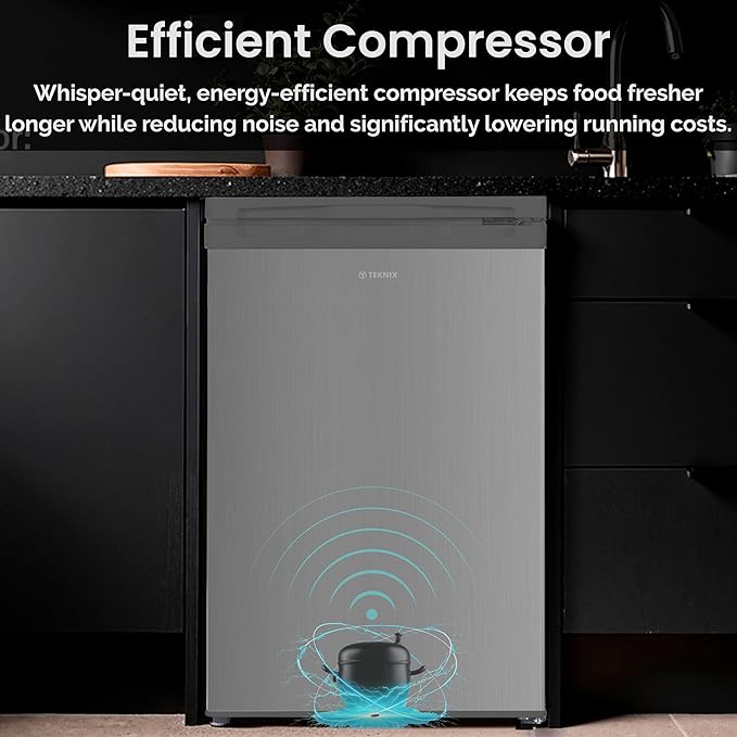 Teknix UC55F5S - Silver Undercounter Freezer - Garage Safe - 91 Litres - E Energy