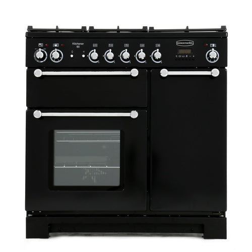 Rangemaster Kitchener KCH90DFFBL/C - Black Dual Fuel Range Cooker - 90cm - A Rated