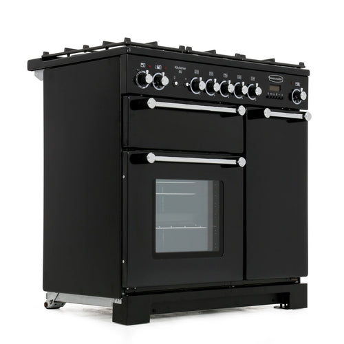 Rangemaster Kitchener KCH90DFFBL/C - Black Dual Fuel Range Cooker - 90cm - A Rated