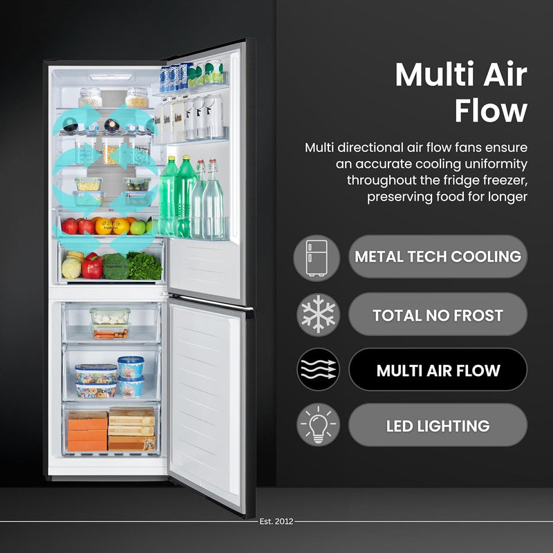 Teknix FFH1865BIX - Black Freestanding 60/40 Frost Free Fridge Freezer - D energy - Display