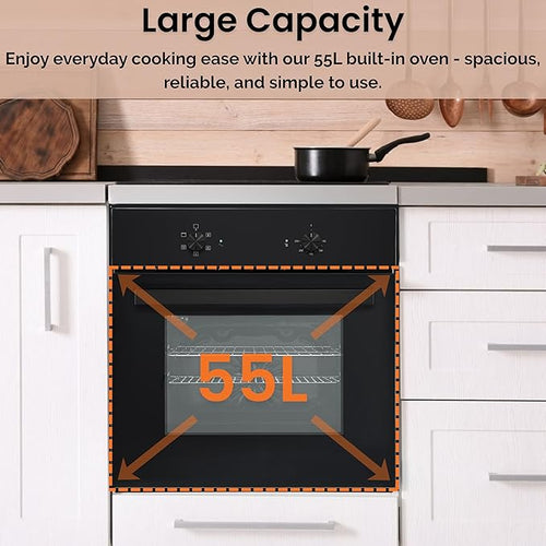 Teknix BITK263ESB - Black 55L Single Oven - Slim Depth - A Energy