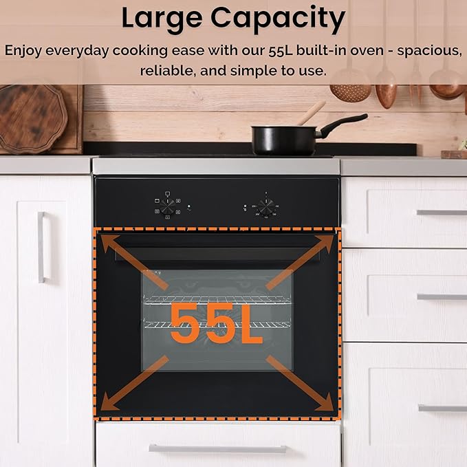 Teknix BITK263ESB - Black 55L Single Oven - Slim Depth - A Energy