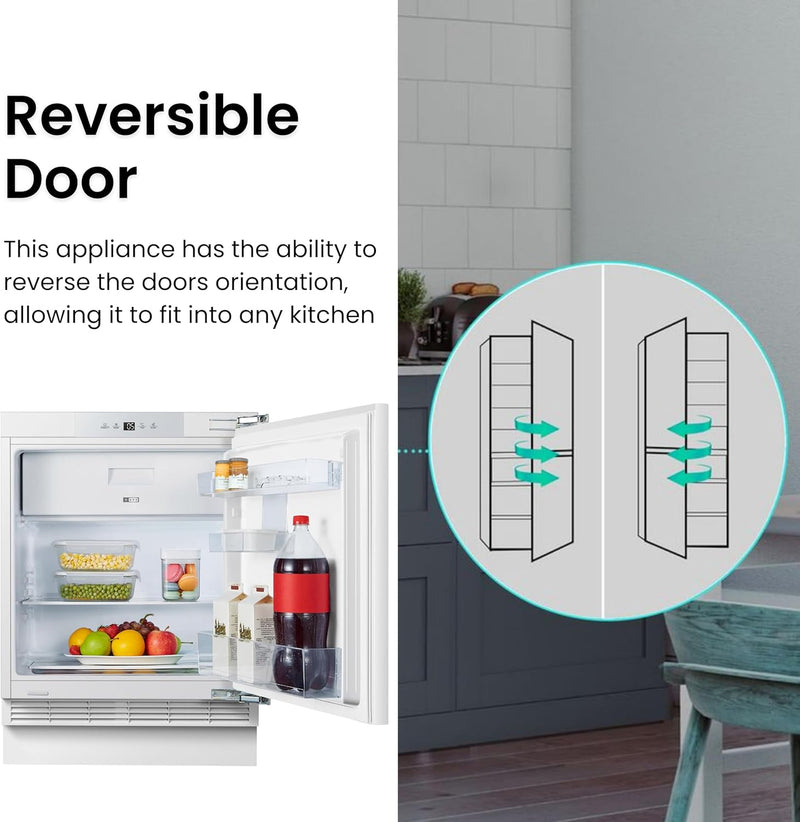 Teknix BITHUR4 - White Under Counter Fridge - 138L with Ice Box - E Energy Rating