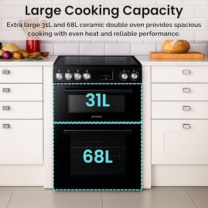 Teknix TKED64B - Black 4 Zone Electric Double Oven - Manual cleaning - A energy