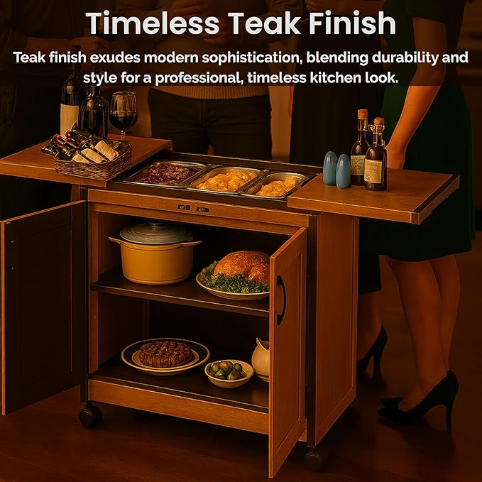 Teknix TK2HOSTT - Teak Food Trolley Warming Drawer