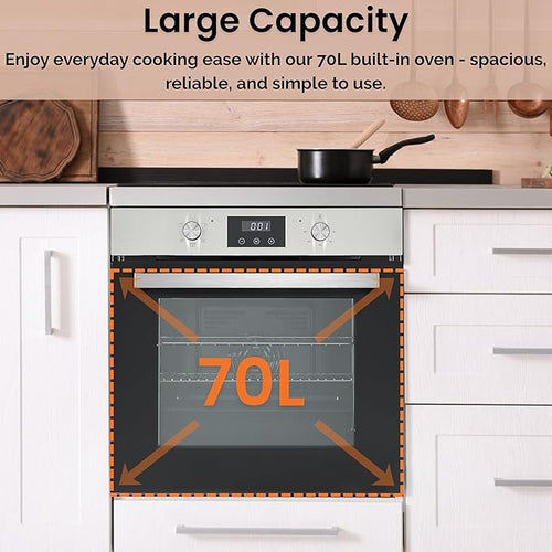 Teknix BITK264ESX - Stainless Steel Single Oven - 70L Capacity - A Energy Rating - Display