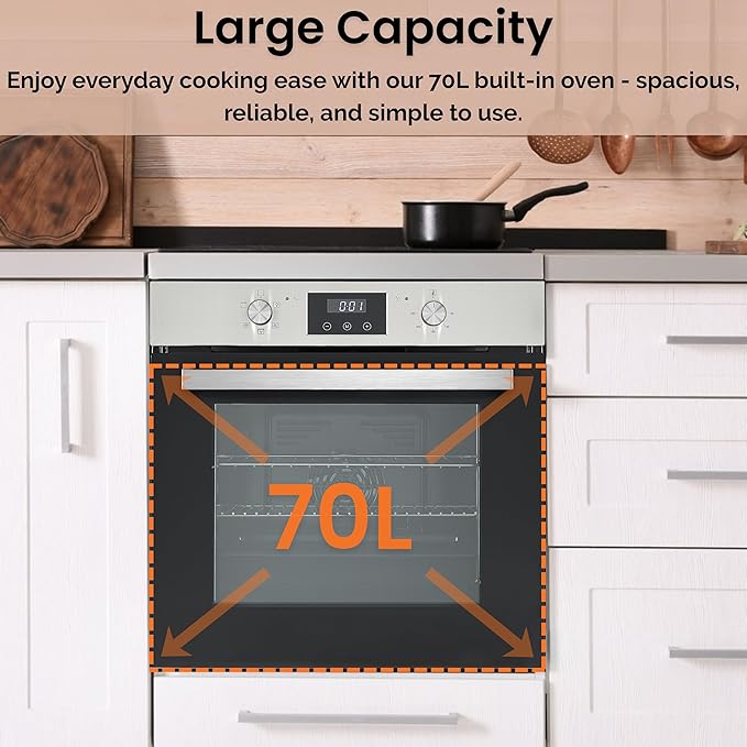 Teknix BITK264ESX - Stainless Steel Single Oven - 70L Capacity - A Energy Rating - Display