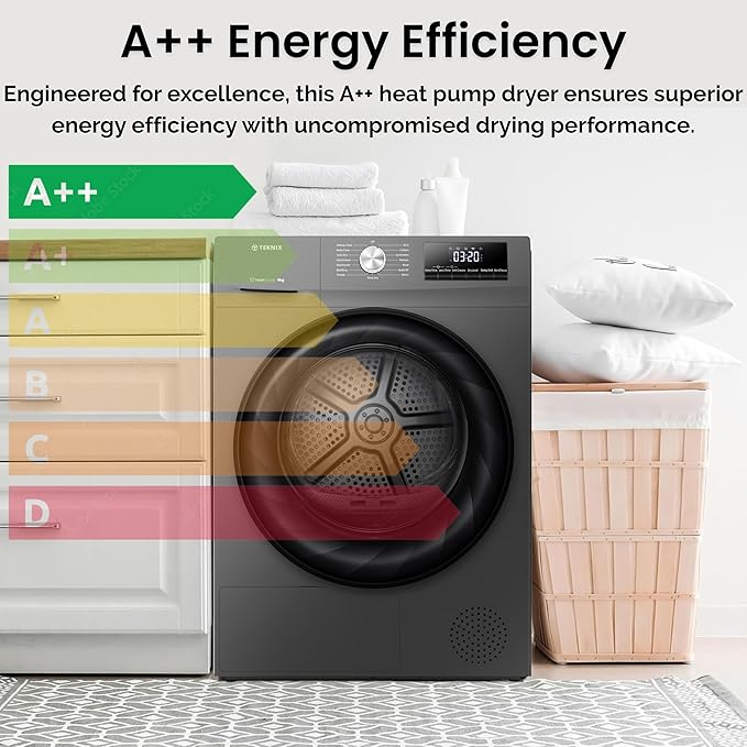 Teknix TKHP8HS - Titanium 8KG Heat Pump Tumble Dryer - E Energy - Display