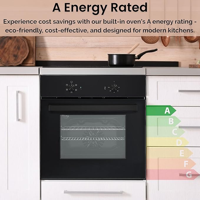 Teknix BITK263ESB - Black 55L Single Oven - Slim Depth - A Energy