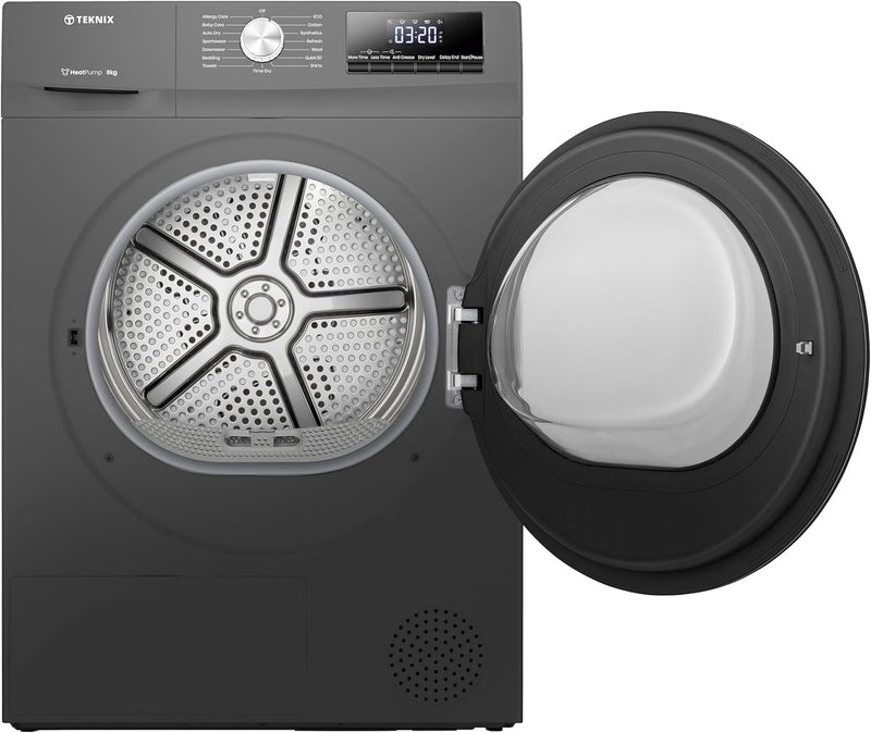 Teknix TKHP8HS - Titanium 8KG Heat Pump Tumble Dryer - E Energy - Display