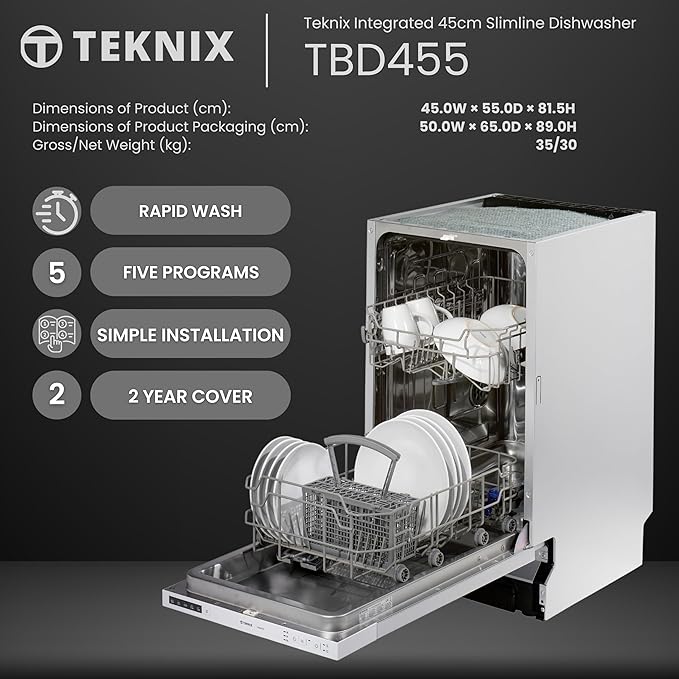 Teknix TBD455 - Integrated Dishwasher - A+ energy – Appliance World