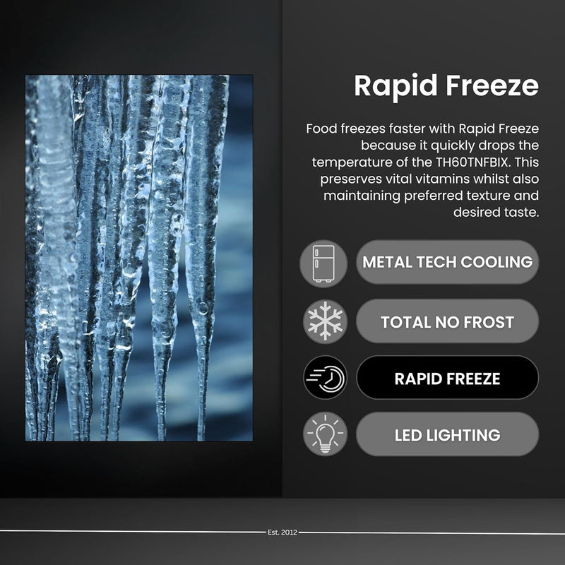 Teknix TH60TNFBIX - Black Steel 274L Tall Freezer - Garage Safe - Frost Free - E Energy Rating