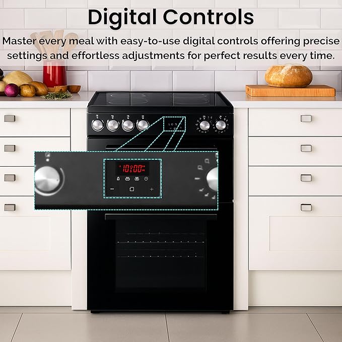 Teknix TKED64INDB - Black 60cm Induction Double Oven Electric Cooker - 4 Zones, 99L Capacity, A Energy