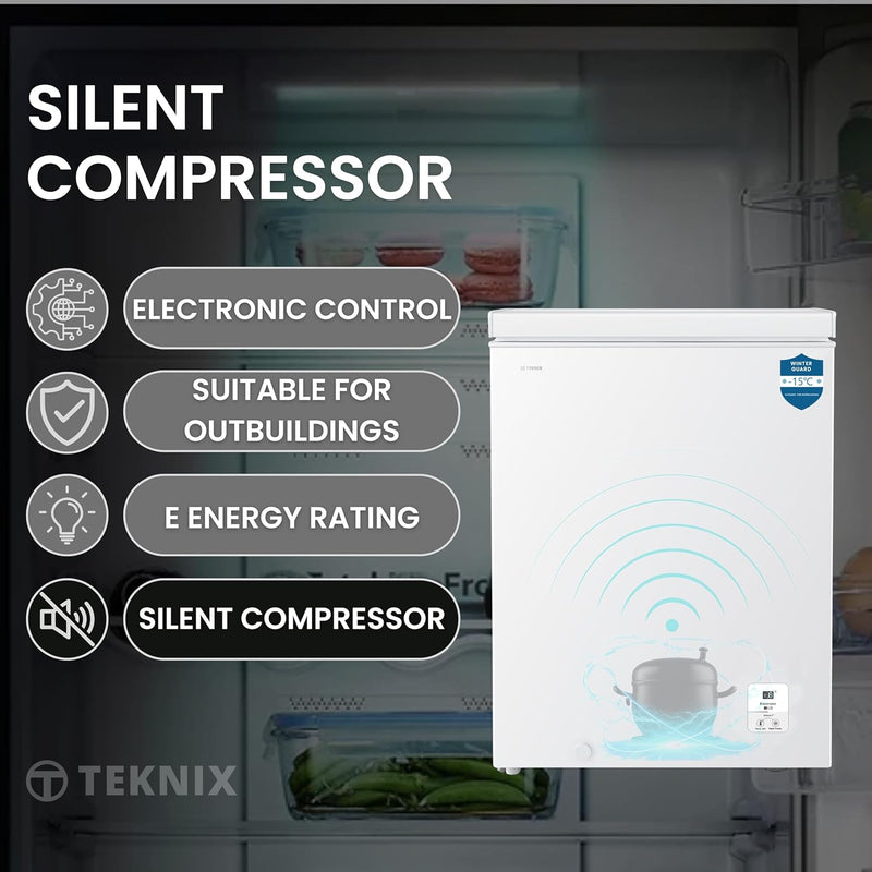 Teknix CH142 - White Freezer - Garage Safe - E energy