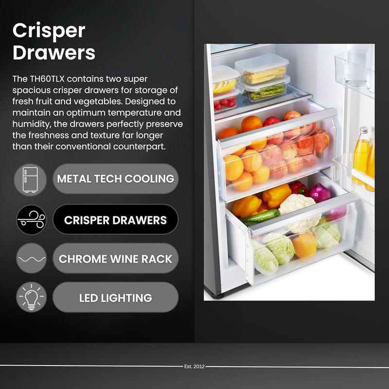 Teknix TH60TLX - Tall Stainless Steel Larder Frost Free Fridge - E energy