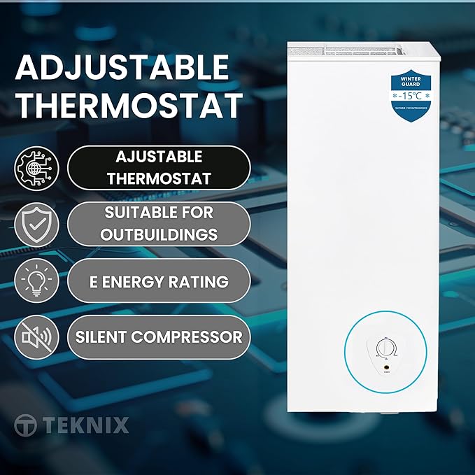 Teknix CH95 - White 95L Chest Freezer - Garage Safe - 4 Star, E Energy Rating